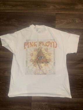 Pink Floyd White Tee with Gold & Pink Metallic Pyramid Graphic